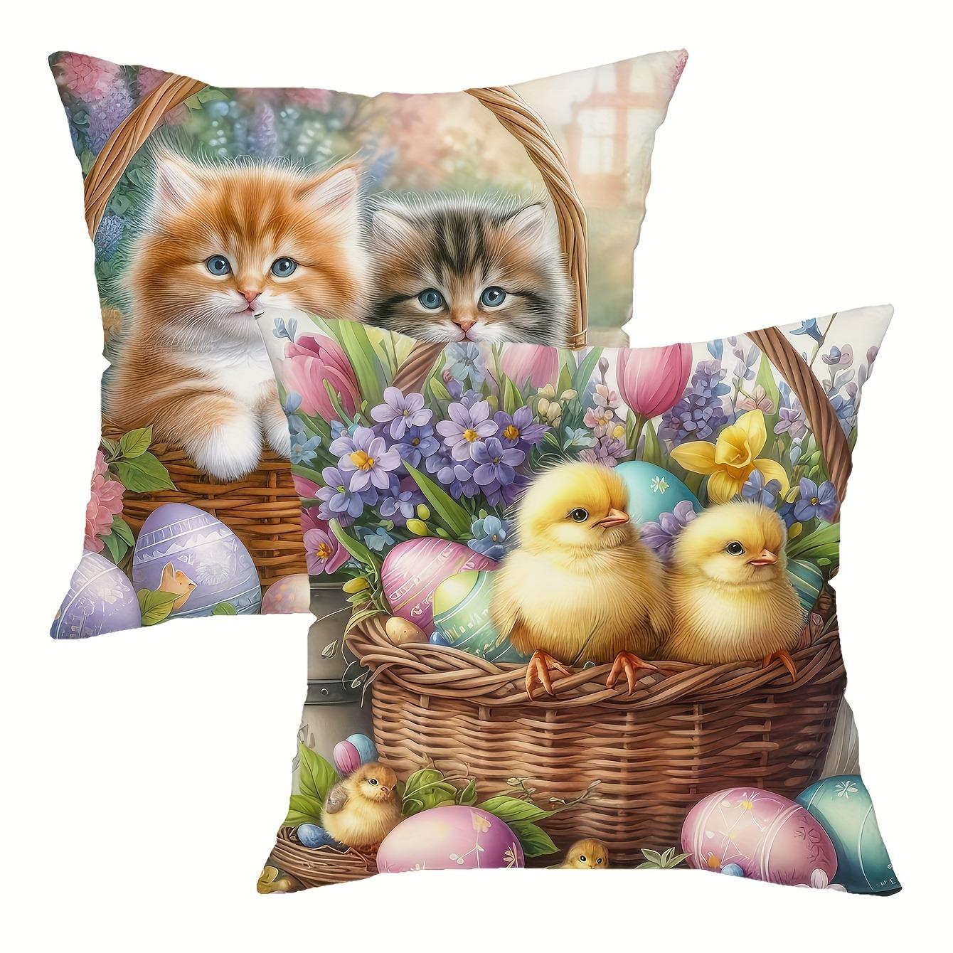 

2 pack, ultra-soft pillowcase, Easter kitten and eggshell pattern pillowcase, cushion cover 40x40cm/16x16inch