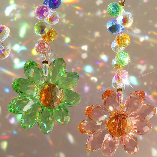 Glass Flower Suncatcher Hanging Decoration Indoor Outdoor Garden Car Rearview Mirror Rainbow Maker Floral Hanging Ornament