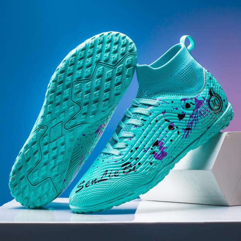 New high-top football shoes with long broken nails Amazon men's and women's football shoes grass student training shoes