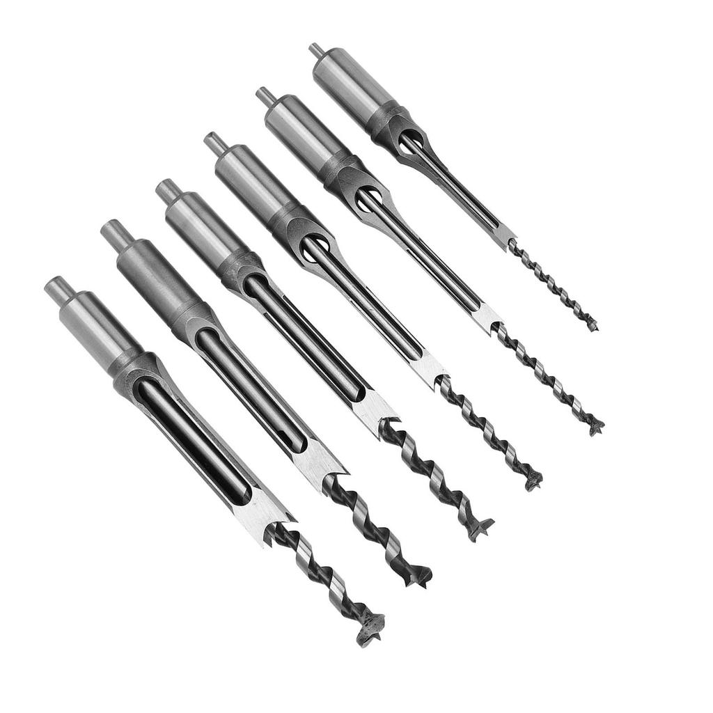 6Pcs SquaRe Hole Saw Auger Drill Bit Mortising Chisel Woodworking Tool