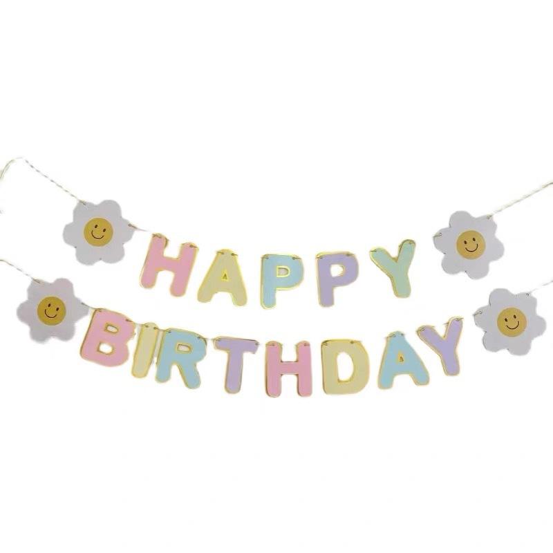 Daisy Happy Birthday Party Dekorace Banner Bílá květinová girlanda Vlajka Narozeninová party Dekorace Dekorované scény Bunting potřeby