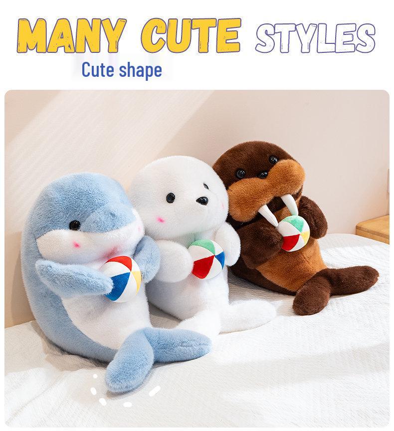 Hugging Ball Dolphin & Walrus Plush Toy - Cute Zoo Cushion for Kids