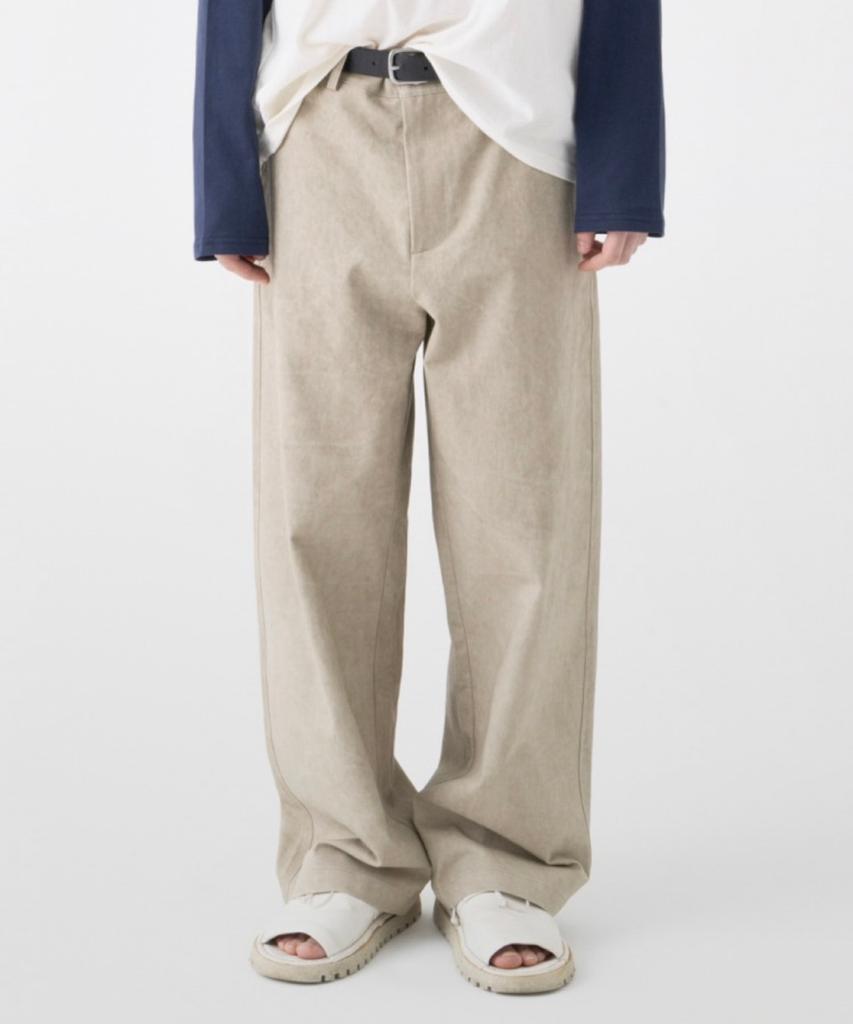 HONO REPORT Washed Wide Cotton Pants_Washed Beige