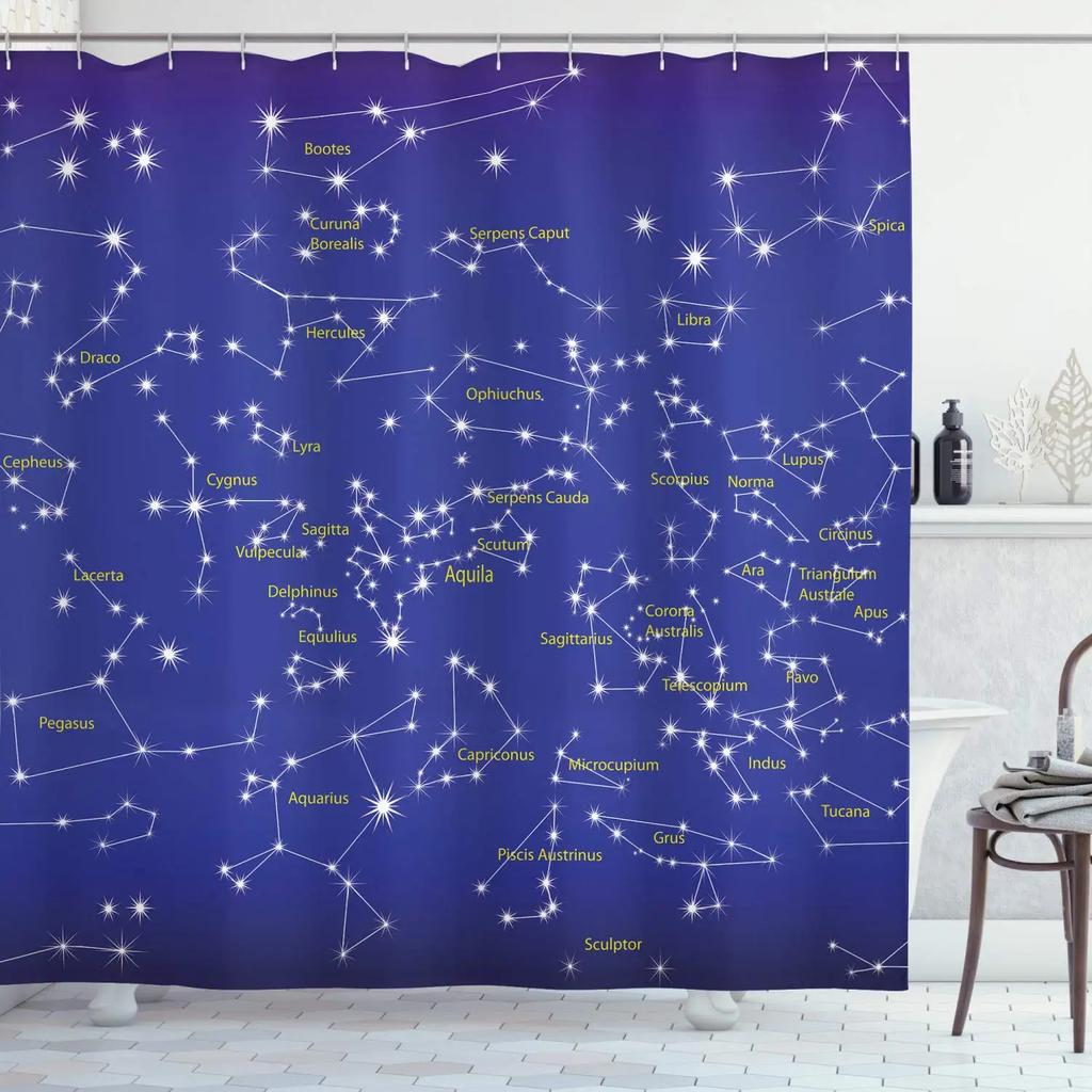 Astrology Shower Curtain Planetarium Themed Astronomical Image Of Constellations With Horoscopes Cloth Fabric Bathroom Decor Set