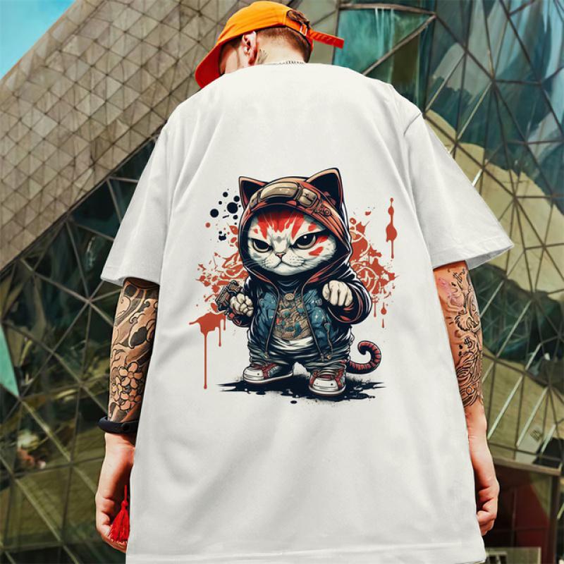 

Новая мужская футболка с 3d самурайским котом, футболка с коротким рукавом, летняя повседневная футболка большого размера для мужчин, быстросохнущие повседневные футболки, топы 2024 6XL