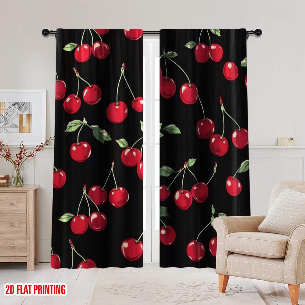 2pcs,2D plane printing Popular Curtains Cherry Parade Versatile Polyester Fabric (without rod) Outdoor Decorations Ldeal for