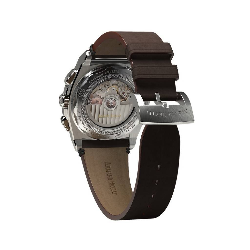 Armand Nicolet Tramelan J09 Chronograf Szara Tarcza Automatyczny A668AAA-GR-PK4140TM Pasek ze Skóry Cielęcej Zegarek Męski