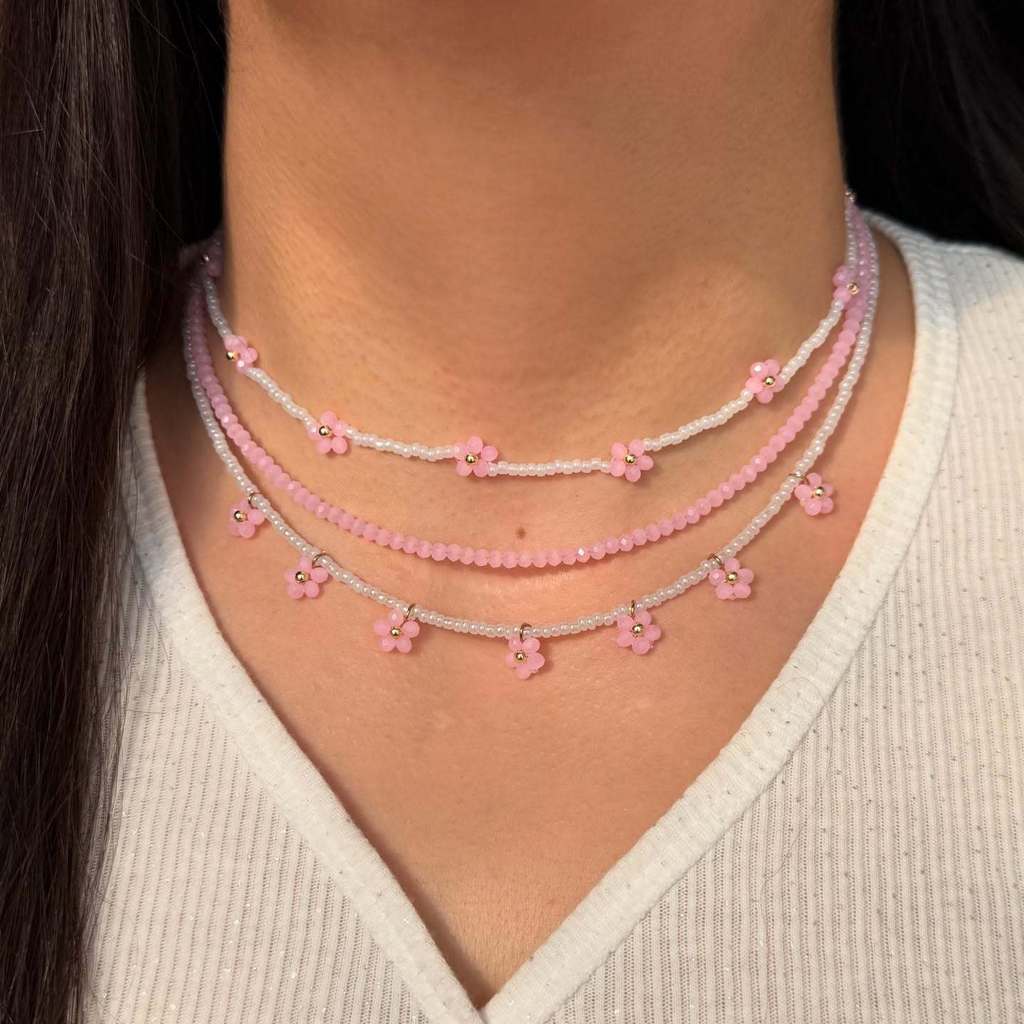 Boho Floral Beaded Necklace For Women Handmade Multilayer Summer Accessory