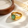 Stainless Steel Oval Natural Aventurine Ring for Women 18k Gold Plated Finger Rings Trendy Jewelry Gift