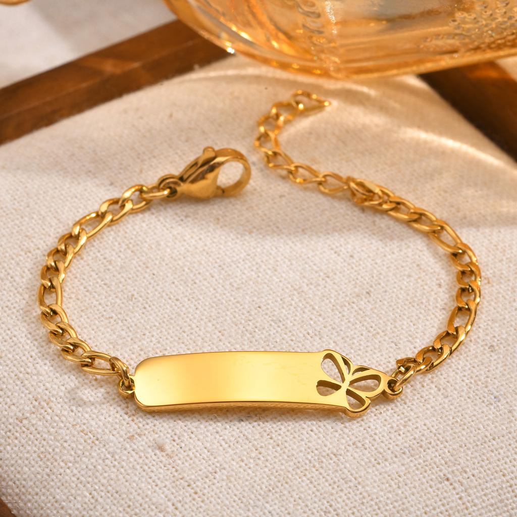 Free Engraving Name Date Bracelet for Baby,Hollow Butterfly Bracelet, Gold Color Stainless Steel NK Chain Bracelets
