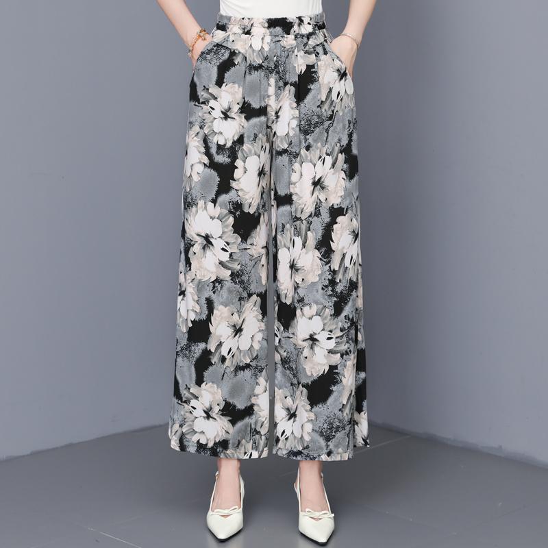Women's Plus Size Printed Wide Leg Pants, Elastic Waist Summer Casual Trousers (XL-5XL)