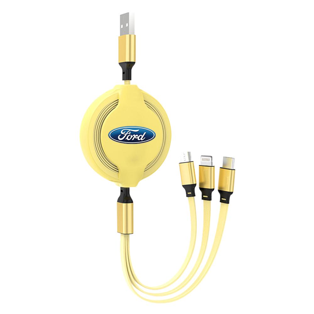 Retractable Car Phone Fast Wire Charging Three-head Data Cable For Ford Focus mk2 mk3 Fiesta mk7 Ranger Mondeo mk4 S-MAX Kuga