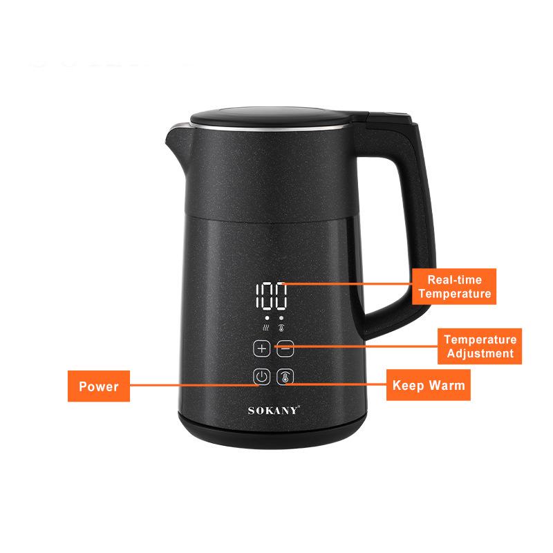 European Standard 2200W Electric Kettle, 1.7L Capacity, Touch Screen, 304 Stainless Steel, Rapid Heating.