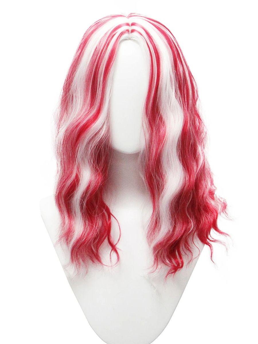 

New red and white water ripples split curly hair-suitable for daily party wear-high quality synthetic wig