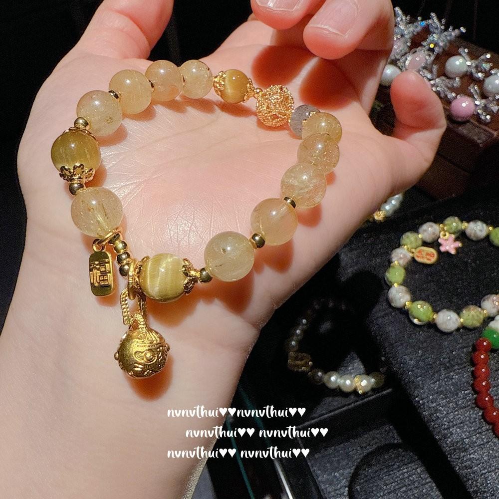 Ancient Flower Thread Screw Tin Tiger Eye Stone Gold Swallowing Beast Bracelet, New Chinese Style, Proverbs Baby Buddha Agate Blessing Bead Bracelet.