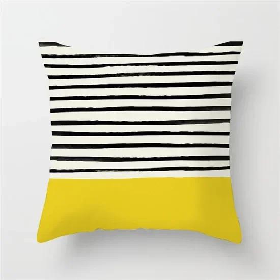 Geometric Cushion Covers Yellow Plaid Stripes Print Pillow Case For Home Chair Sofa Decoration Pillowcases 45cm*45cm