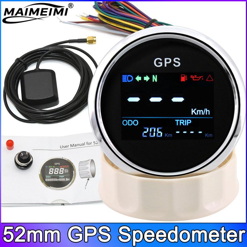 52mm GPS Speedometer Universal Speed Gauge + GPS Antenna with ODO TRIP Fuel Level Oil Press Alarm for Marine Boats Yacht 12V 24V