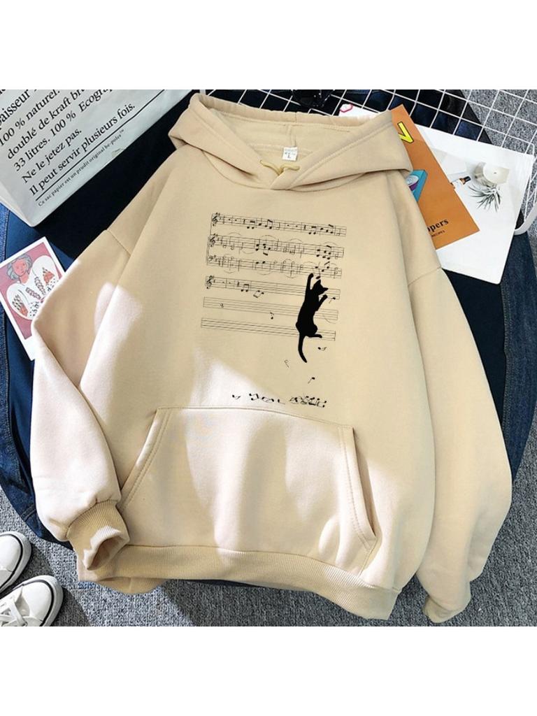 Felpe con Cappuccio Nere a Manica Lunga Donna Squalo Gatto Felpe con Cappuccio Divertenti Animali Cartoni Animati Stampa Grafica Pullover Streetwear