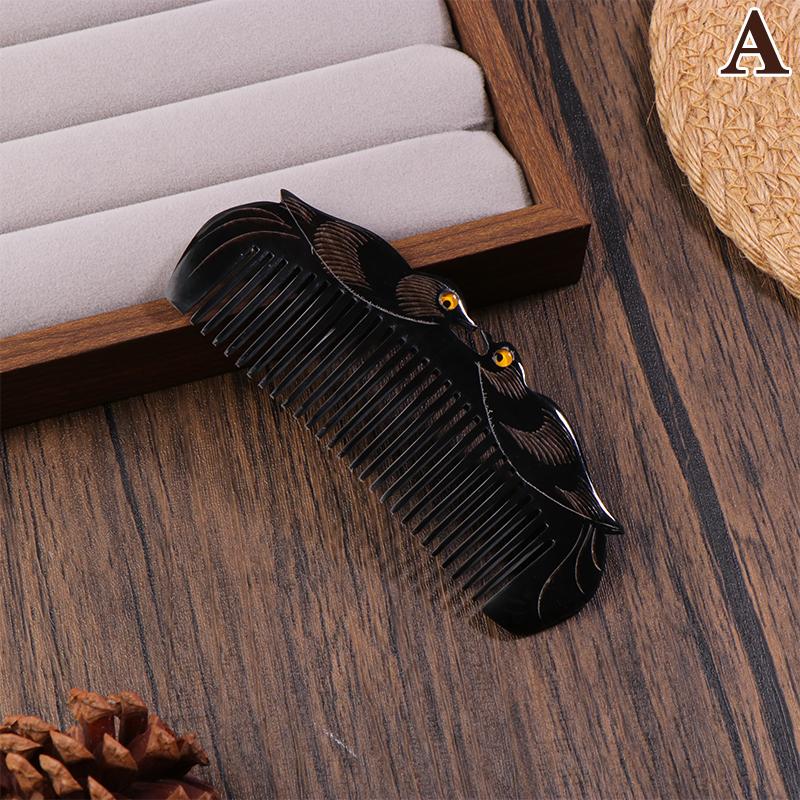 

Гребень из натурального рога быка, антистатический, гребни из рога буйвола, резьба «мандариновая утка», «феникс», профессиональный гребень для распутывания, массажный, с мелкими зубьями чёрный