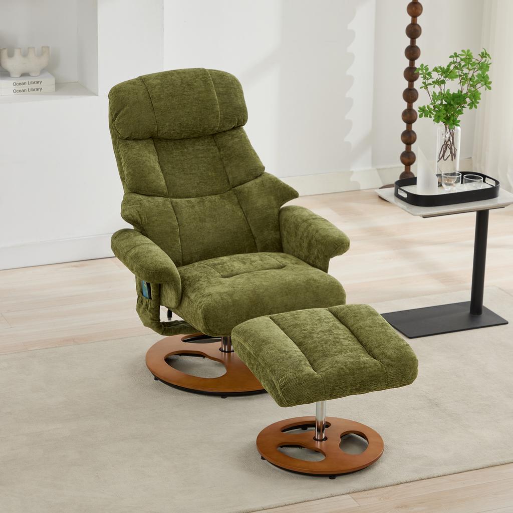 Chenille Liegestuhl Hocker Massage 360° drehbar Schaukel Kippbar - Moderner Elfenbein Akzentstuhl für Wohnzimmer/Schlafzimmer