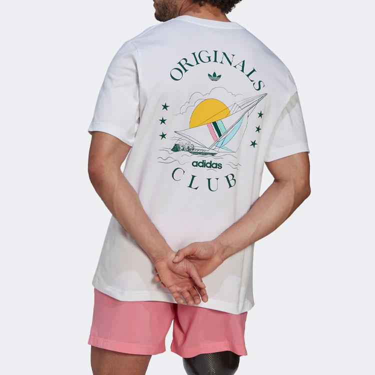 Adidas Originals Clover Back Sailboat Graphic And Letter Print Loose Round Neck T-Shirt Men Tops White HR7906