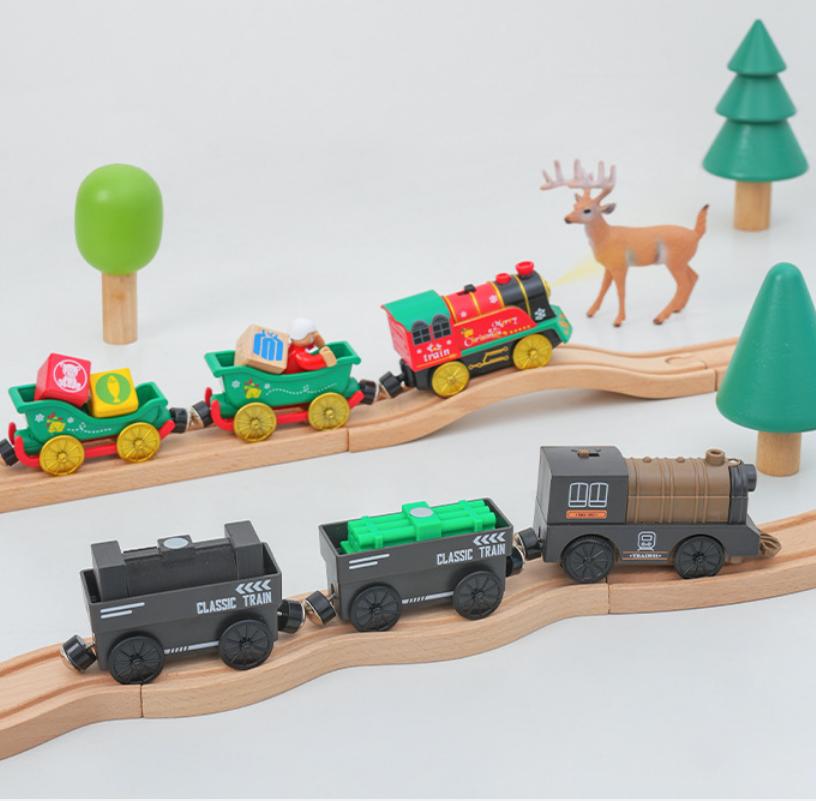 Battery Operated Locomotive Electric Train Set Diecast Magnetic Locomotive Slot Toy Fit For Wooden Rail Track Toys Kids Gift W02