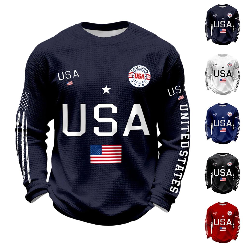 Sudadera Casual de Manga Larga con Estampado de Letras para Hombre Aniversario USA