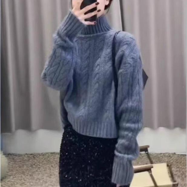 Women's High-End Retro Cable Knit Sweater – Soft, Thick Pullover for Autumn/Winter in New Solid Colors