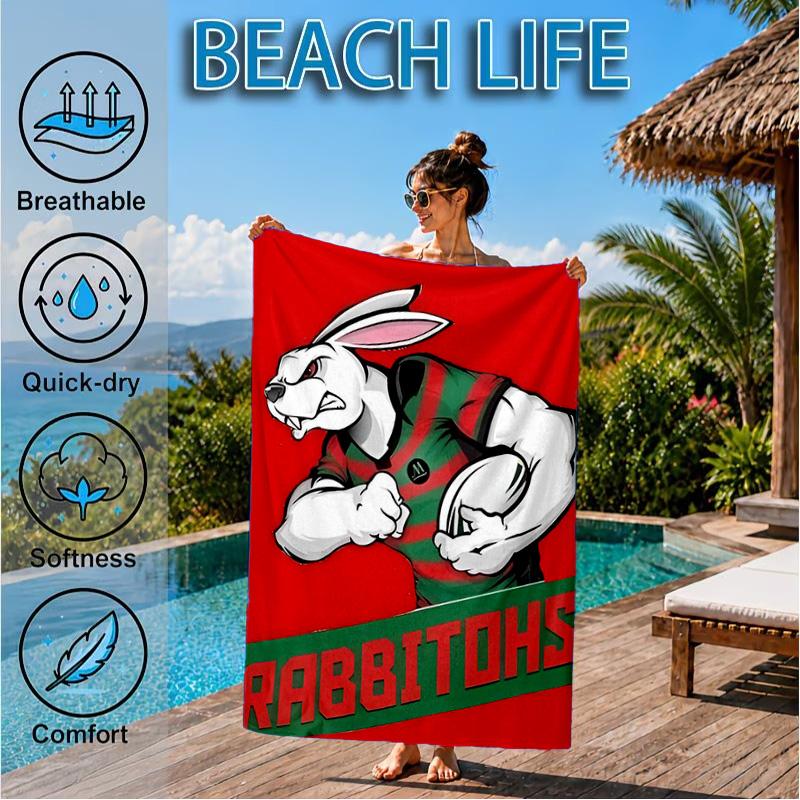 Nrl Rabbit Artwork Design Beach Towel, Quick-drying, Easy to Care for, Suitable for Both Fitness and Beach Vacations,Sports Essential