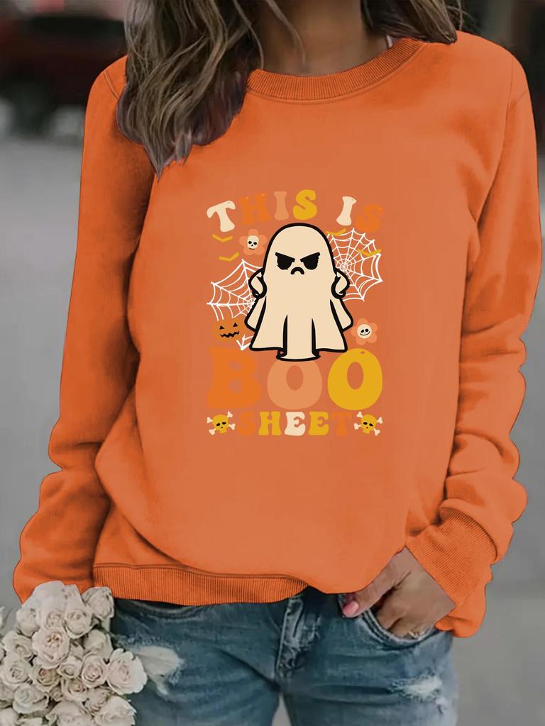 Autumn/Winter Women's Spider Web & Ghost Print Long-Sleeve Hoodie