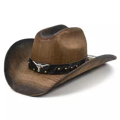 2024 nuevo sombrero de paja vaquero de verano doble cóncavo superior 10cm ala hombres y mujeres sombrero de cowboy del oeste protección solar sombrero homb