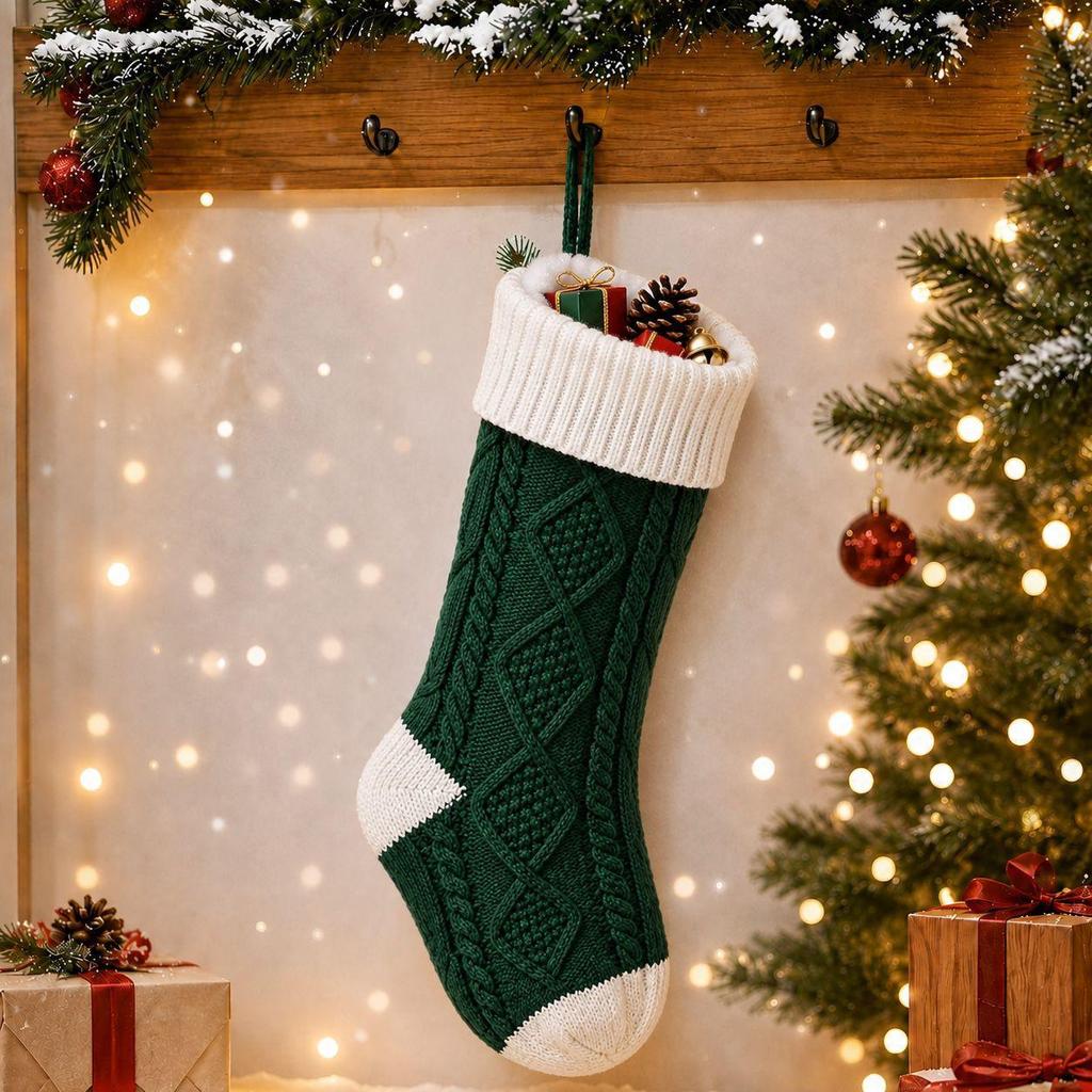 Large Twisted Cable Knit Christmas Stocking Gift Bag Decoration