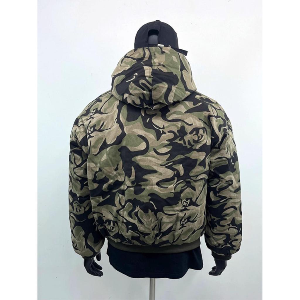 Unisex Camouflage Bavlněná Zimní Bunda s Kožešinovou Kapucí