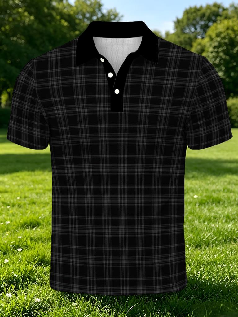 Men'S Outdoor Polo Shirt, Multi-Sizes Available, Plaid Checkered Print, Fashionable Casual Comfortable, Men'S Top Suitable for Hiking And Outdoor