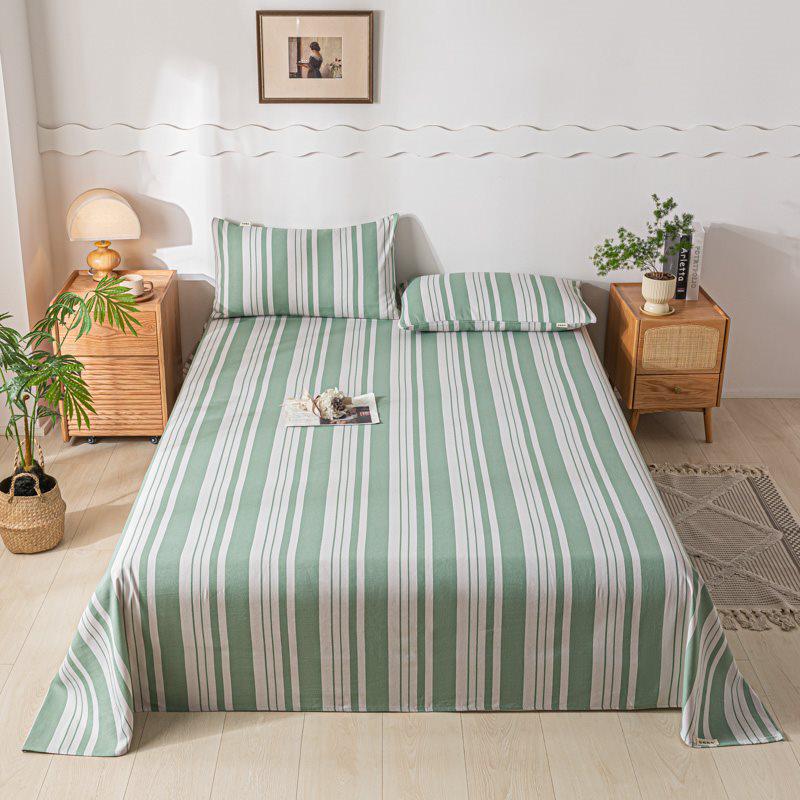Striped Coarse Cloth Bed Sheet Set: Washable, Skin-Friendly, Cool Mat for Home & Dorm. Available In Single/Double Three-Piece Set.
