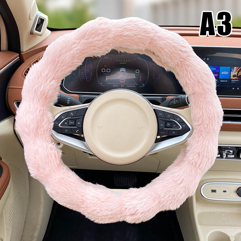 Winter Plush Women's Car Steering Wheel Cover Heated Warm Anti Slip Cute Cartoon Car Handle Cover Universal Car Accessories