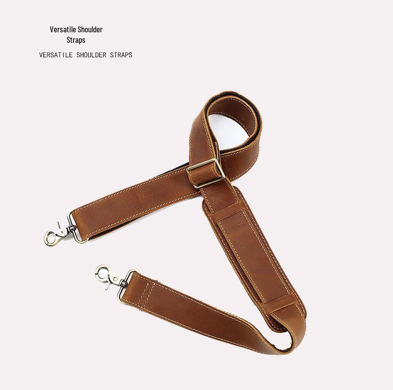 Men's Retro Crossbody Bag Strap - Cowhide Leather, Crazy Horse Finish, Adjustable Length, with Shoulder Pad, European and American Style.