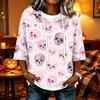 Women's Halloween Printed Hooded 3/4 Sleeve Casual Loose Fit Pullover