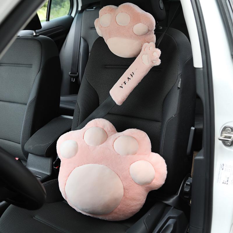 Cute Cat Paw Car Neck and Lumbar Support Headrest Pillow - Plush Backrest Decoration