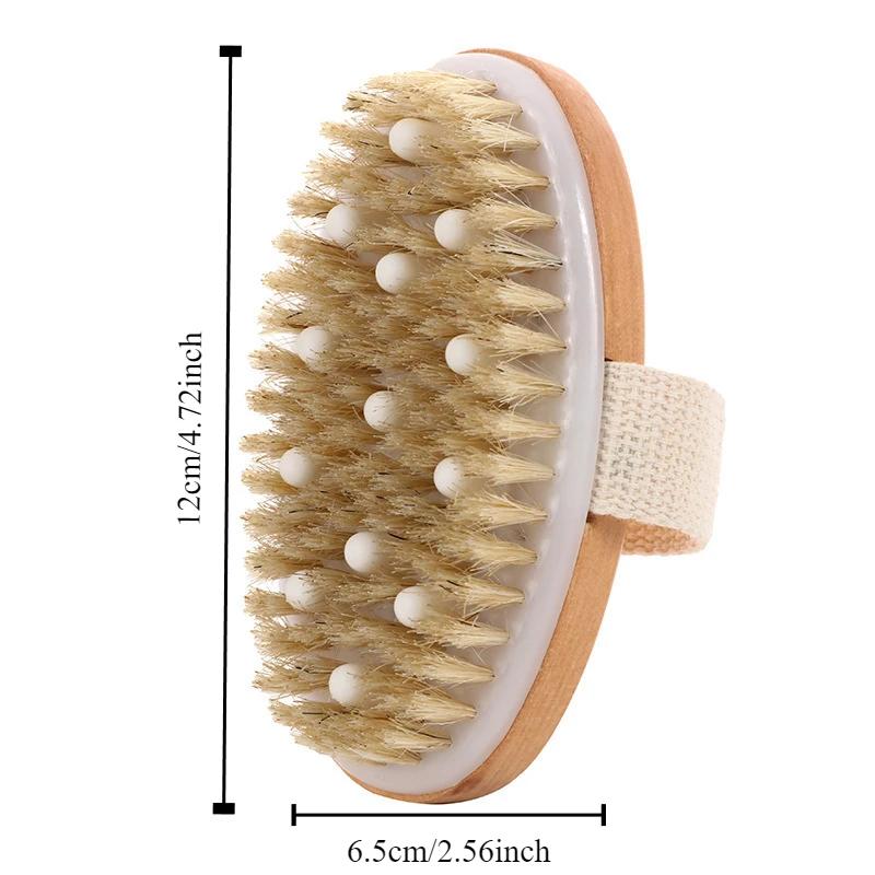 1pc Shower Brush Handheld Portable Wooden Bristle Brush Exfoliating Massage Rubbing Soft SPA Brush Shower Massager