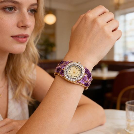 Orologio Bracciale Floreale da Donna Quadrante Rotondo con Strass Classico Casual Formale Orologio da Polso Bracciale al Quarzo Accessorio Gioiello di Moda