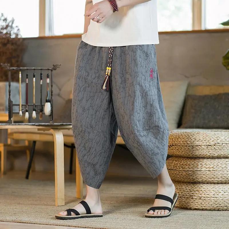 Japansk Kimono Traditionella Shorts Herrkläder Byxor Japansk Samurai Casual Lös Herrlinne Vida Ben Byxor