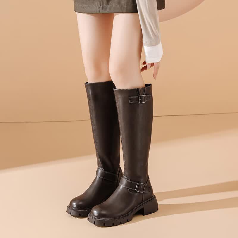Daphne Women s Buckle Thick-Sole Knight Boots 37