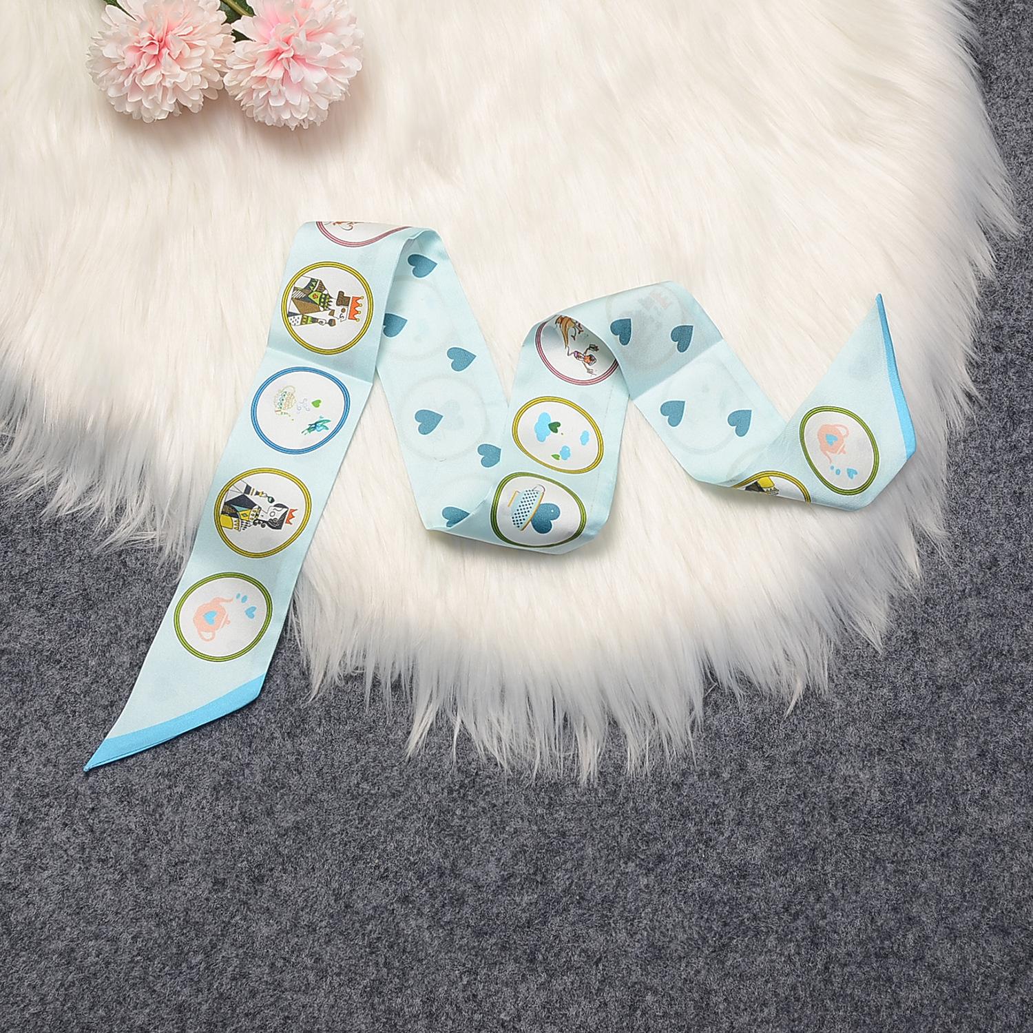 Versatile fashion silk silk scarf headband women s scarf scarf scarf tied bag silk scarf Versatile mulberry silk streamer ins 86*5 светло-синий