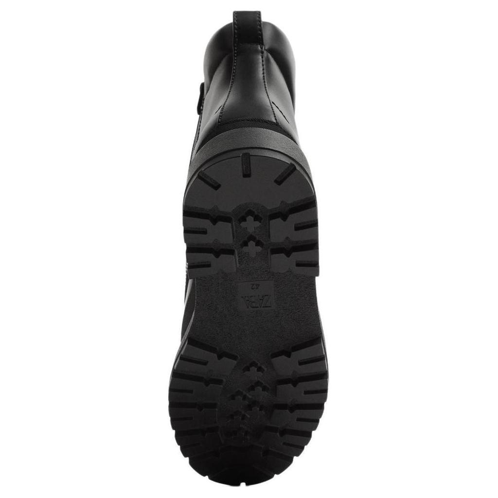 Zara Pu Lace-Up Round Toe Mid-Calf Martin Boots Men Boots Black 12005420
