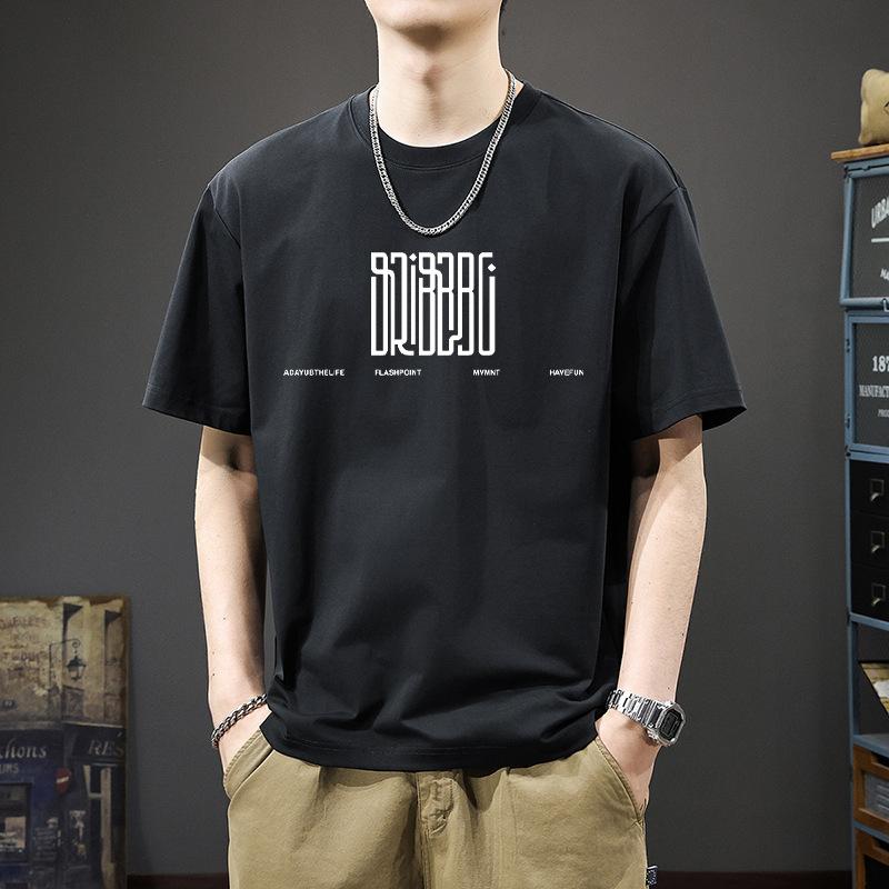 Heavy Duty Pure Cotton Short Sleeved T-shirt for Men's Summer Ins Hong Kong Style Loose Couple Outfit Trendy Versatile Half Sleeved T-shirt on Top