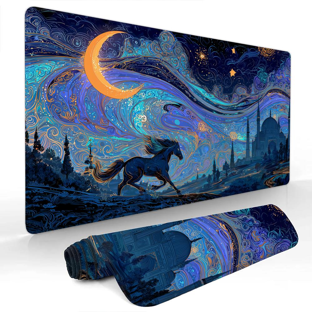 Art Starry Night and Horse large Mouse Pad Gaming mats NonSlip Desk Mat mouse carpet with Stitched Edge HD printing Office mat
