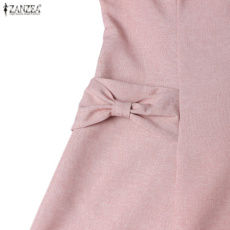 ZANZEA Women Casual Doll Collar Summer Short Sleeve Dress
