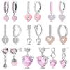 New 925 Silver Pink Heart Shape Women Earrings Brilliant Wedding Engagement Star Earrings Jewelry Gift
