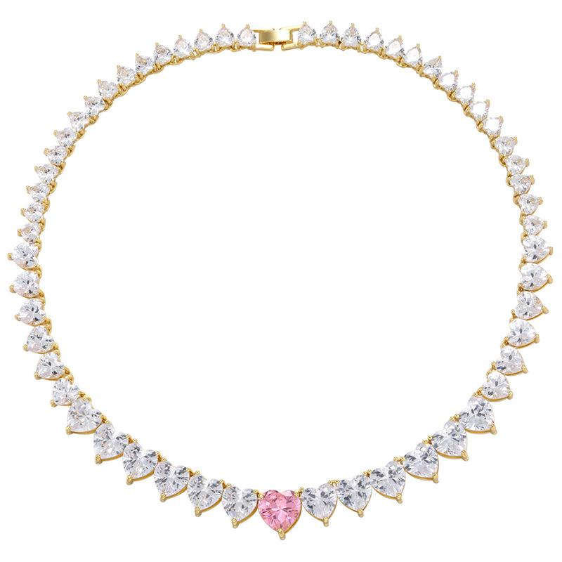 Peach Heart Zircon Necklace Pink Diamond Full Diamond Love Necklace Real Gold Electroplating Vl128